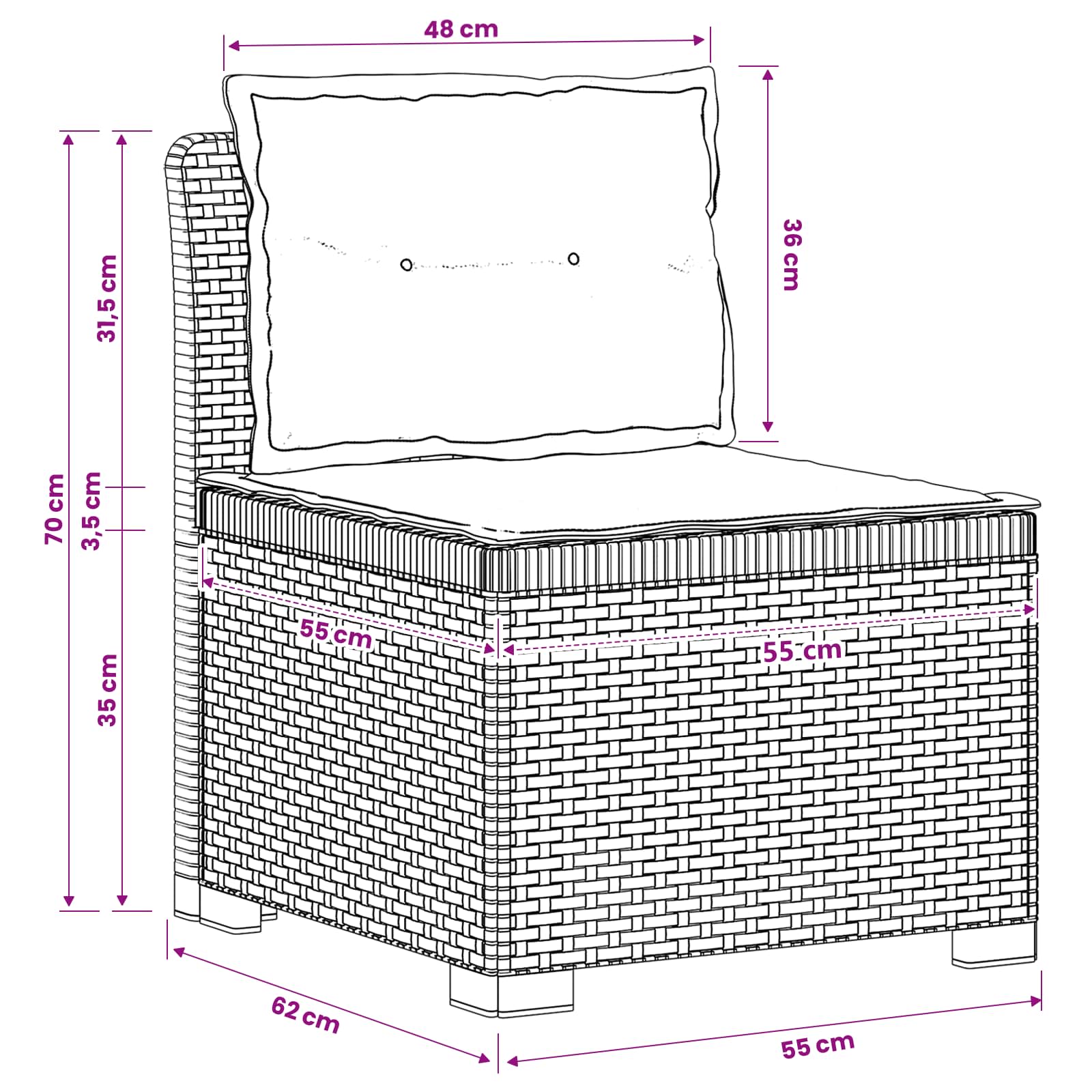 1-Sitzer Garten-Sofa mit Kissen Rattan-Look PP Braun