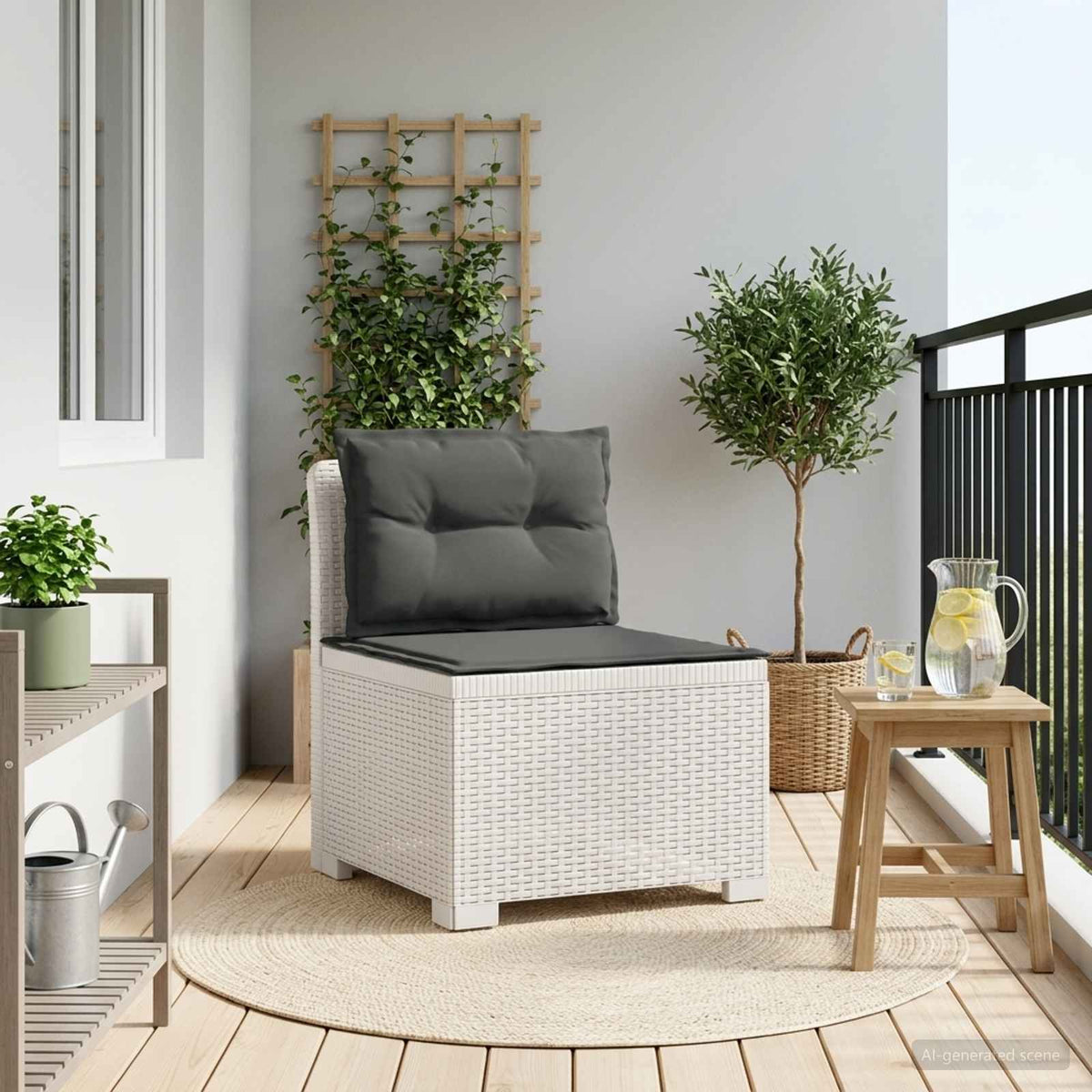 1-Sitzer Garten-Sofa mit Kissen Rattan-Look PP Weiß
