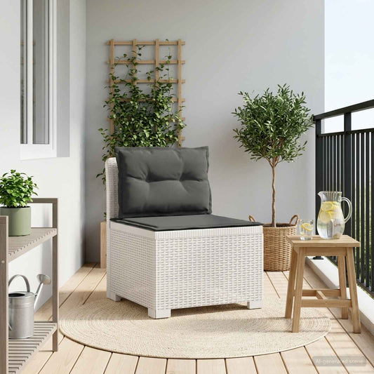 1-Sitzer Garten-Sofa mit Kissen Rattan-Look PP Weiß