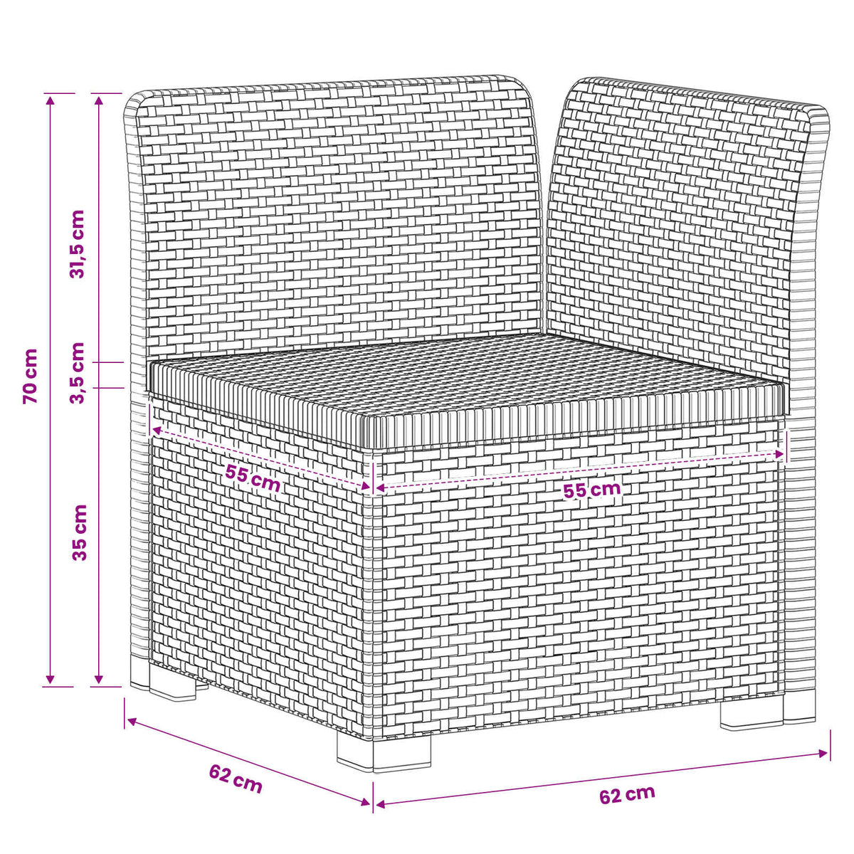 1-Sitzer Garten-Sofa Rattan-Look PP Anthrazit
