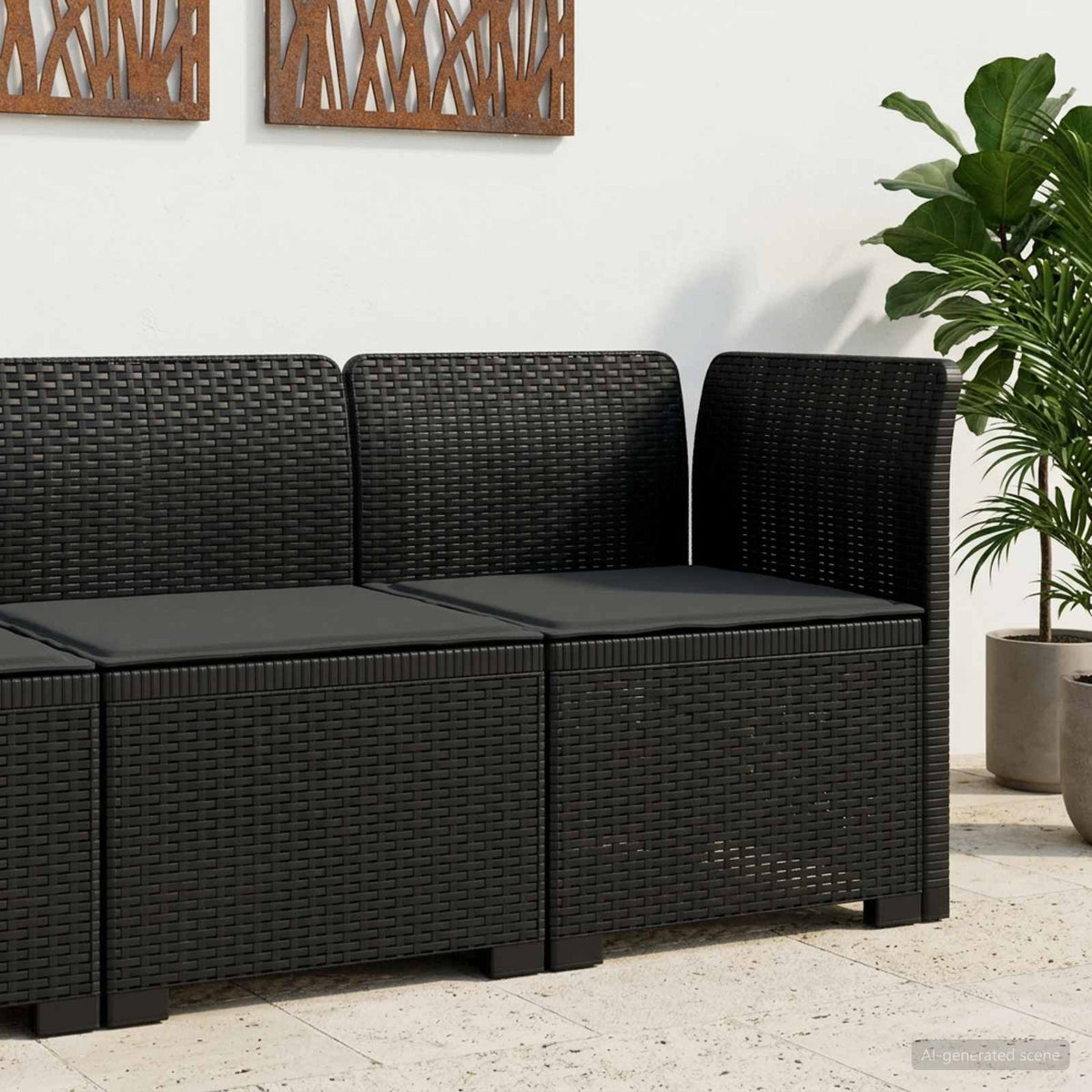 1-Sitzer Garten-Sofa mit Kissen Rattan-Look PP Anthrazit