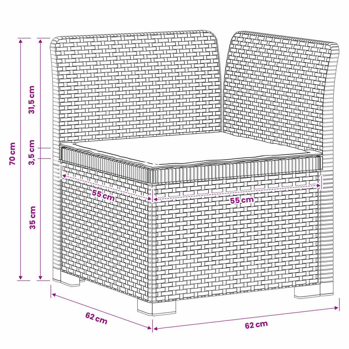 1-Sitzer Garten-Sofa mit Kissen Rattan-Look PP Anthrazit