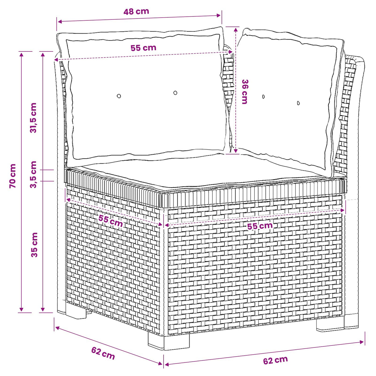 1-Sitzer Garten-Sofa mit Kissen Rattan-Look PP Anthrazit