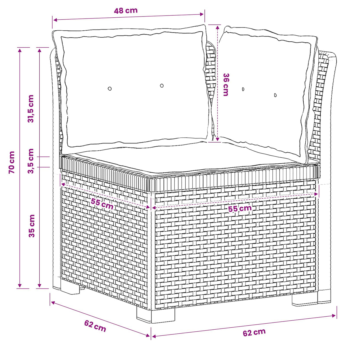 1-Sitzer Garten-Sofa mit Kissen Rattan-Look PP Braun