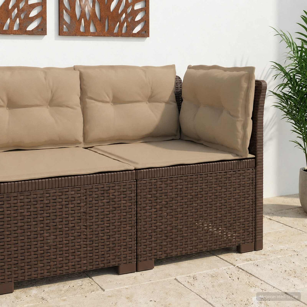 1-Sitzer Garten-Sofa mit Kissen Rattan-Look PP Braun