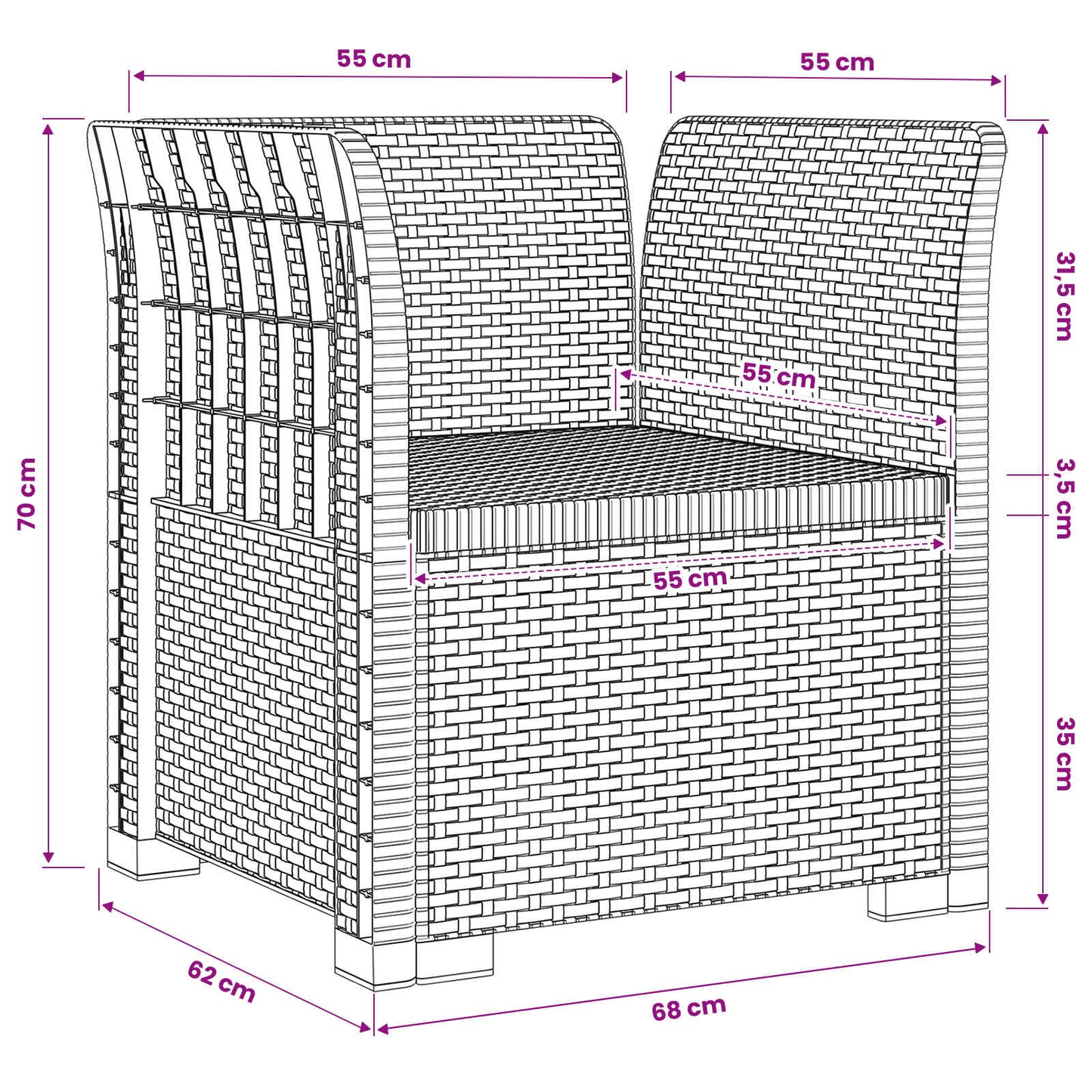1-Sitzer Sessel Rattan-Look PP Braun