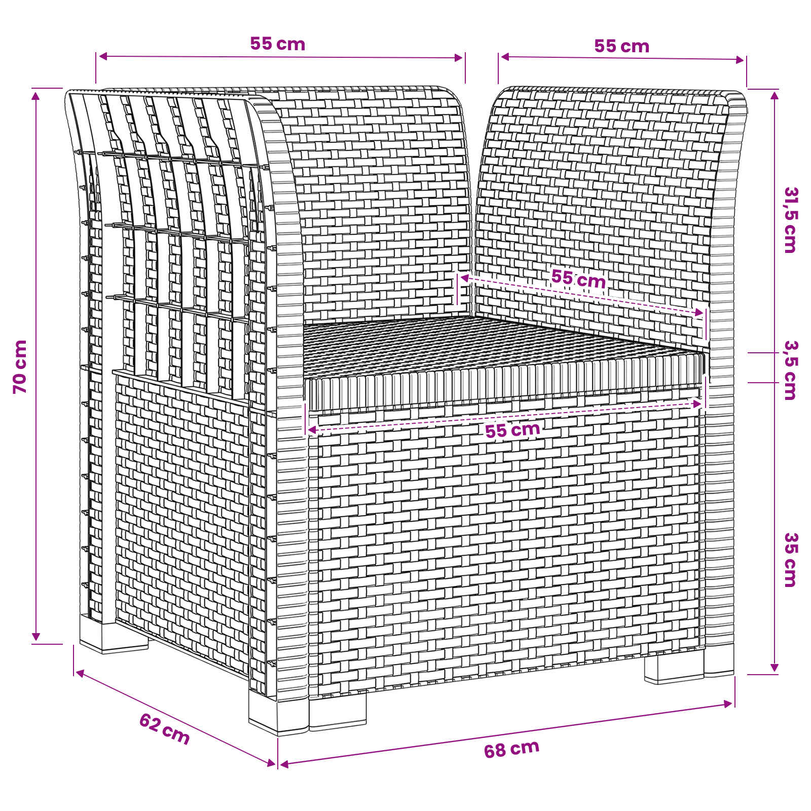 1-Sitzer Sessel Rattan-Look PP Braun