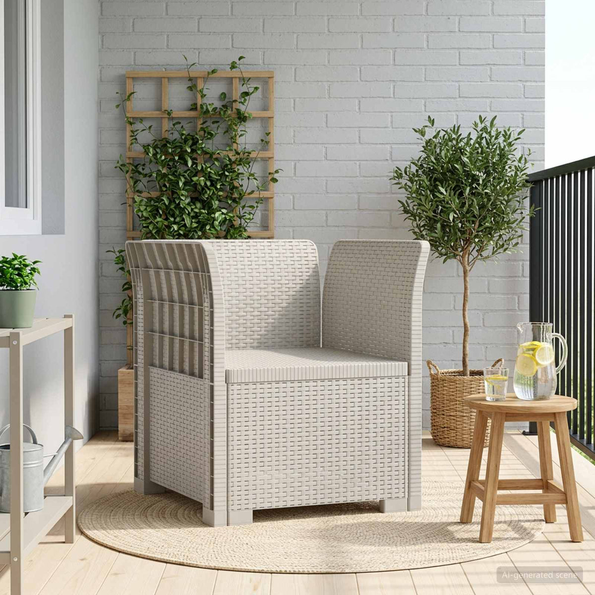1-Sitzer Sessel Rattan-Look PP Weiß