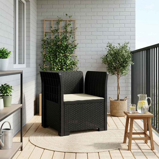 1-Sitzer Sessel mit Kissen Rattan-Look PP Anthrazit