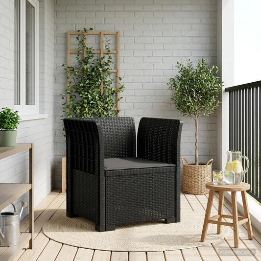 1-Sitzer Sessel mit Kissen Rattan-Look PP Anthrazit