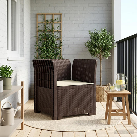 1-Sitzer Sessel mit Kissen Rattan-Look PP Braun