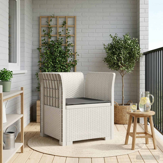 1-Sitzer Sessel mit Kissen Rattan-Look PP Weiß