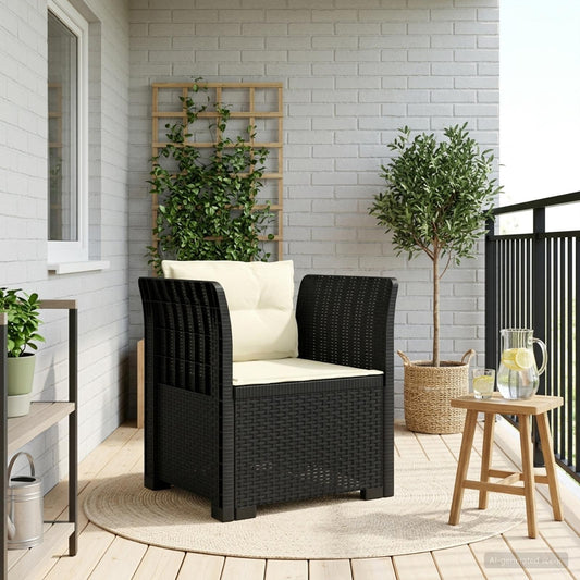 1-Sitzer Sessel mit Kissen Rattan-Look PP Anthrazit