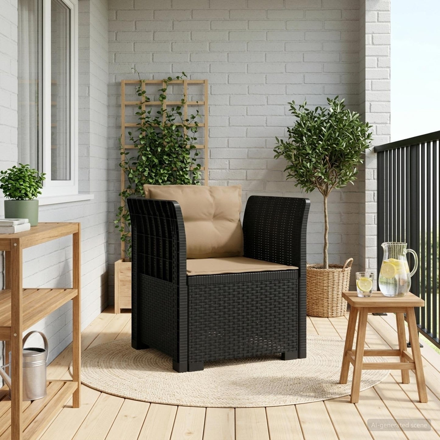 1-Sitzer Sessel mit Kissen Rattan-Look PP Anthrazit