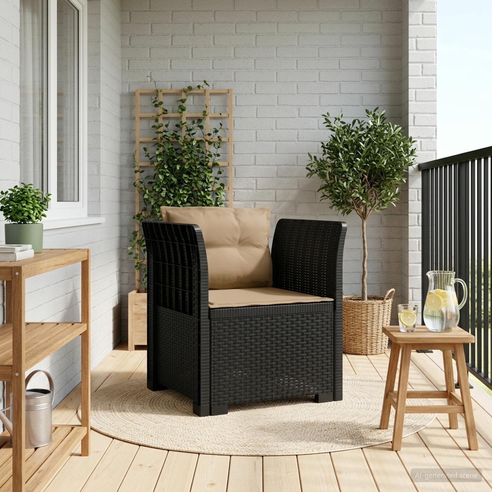 1-Sitzer Sessel mit Kissen Rattan-Look PP Anthrazit