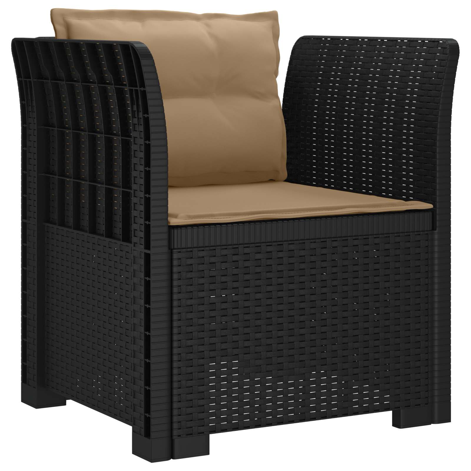 1-Sitzer Sessel mit Kissen Rattan-Look PP Anthrazit