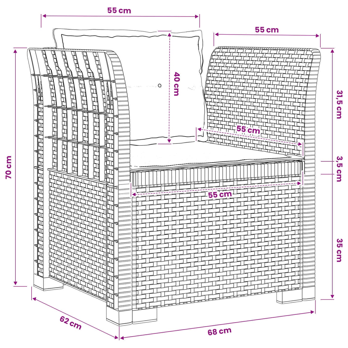 1-Sitzer Sessel mit Kissen Rattan-Look PP Anthrazit