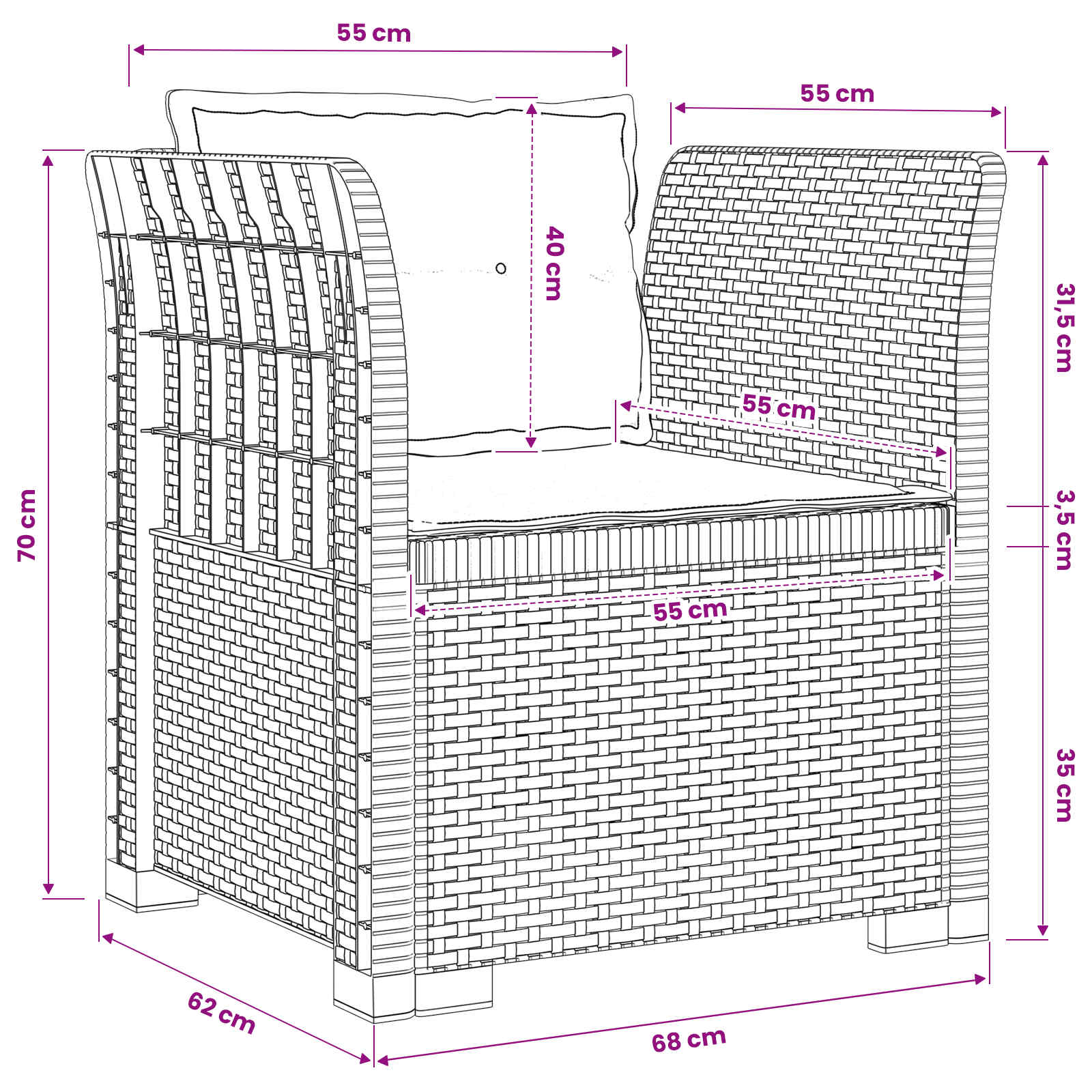 1-Sitzer Sessel mit Kissen Rattan-Look PP Anthrazit