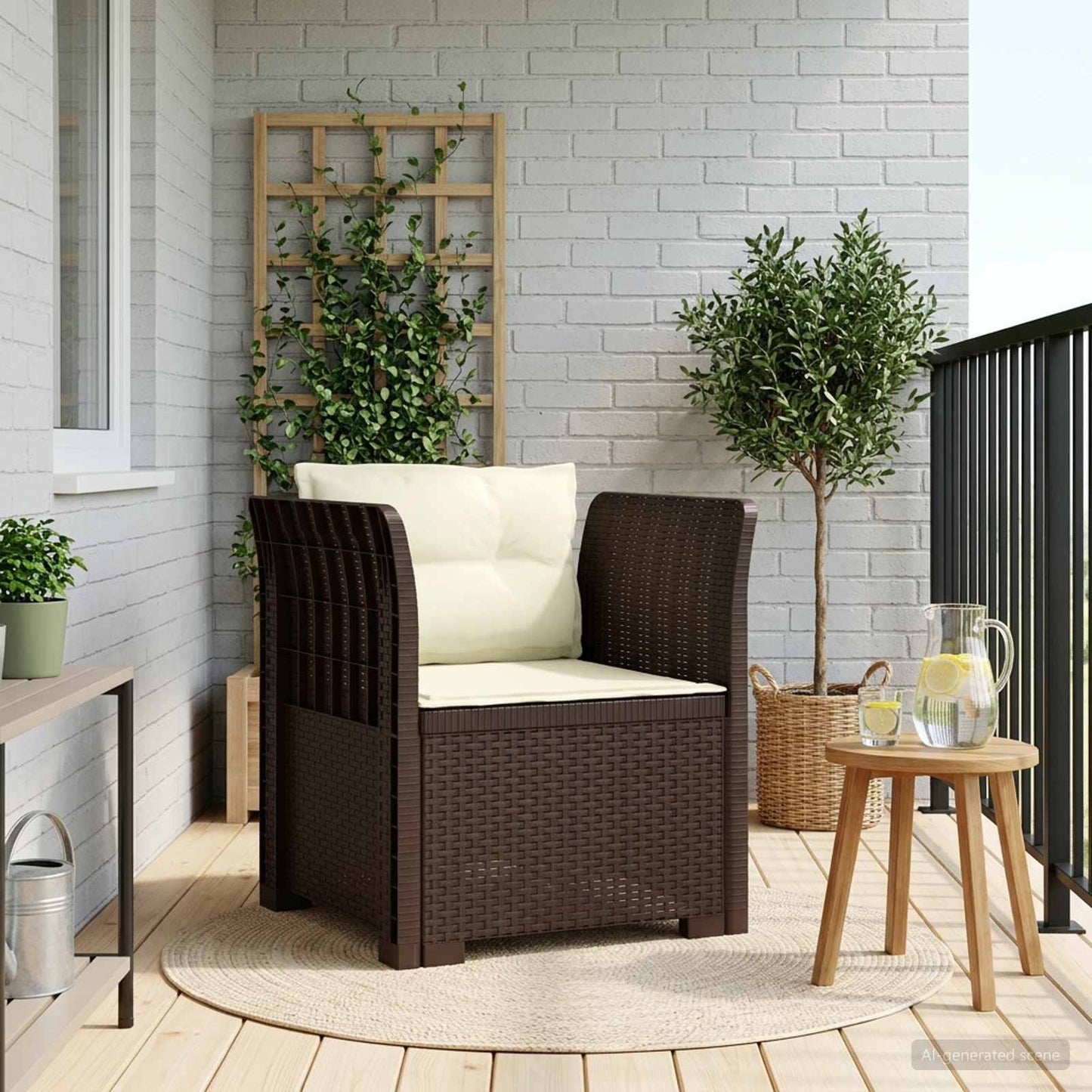 1-Sitzer Sessel mit Kissen Rattan-Look PP Braun