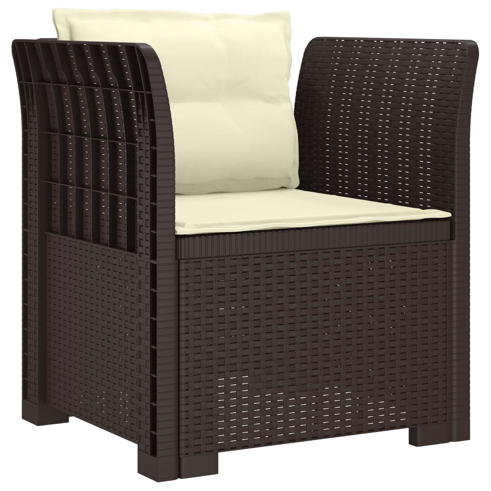 1-Sitzer Sessel mit Kissen Rattan-Look PP Braun