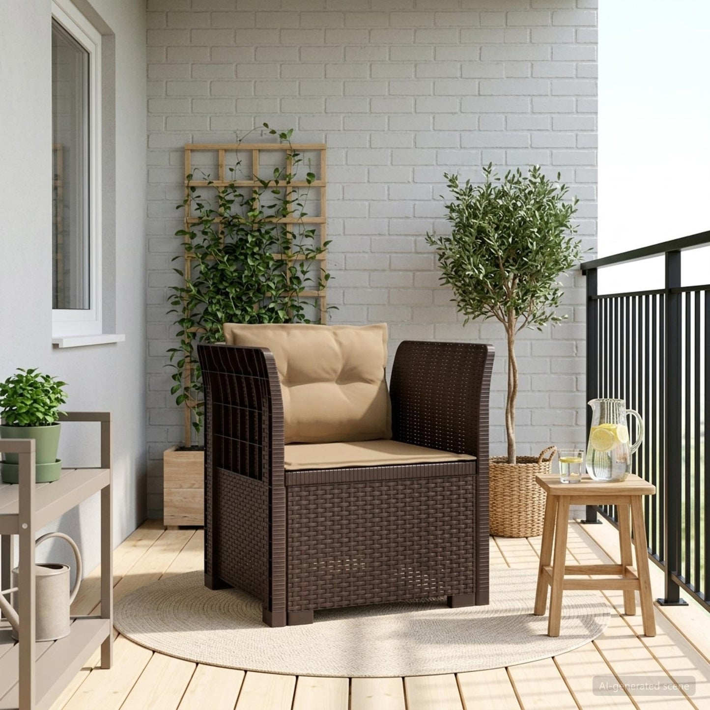 1-Sitzer Sessel mit Kissen Rattan-Look PP Braun