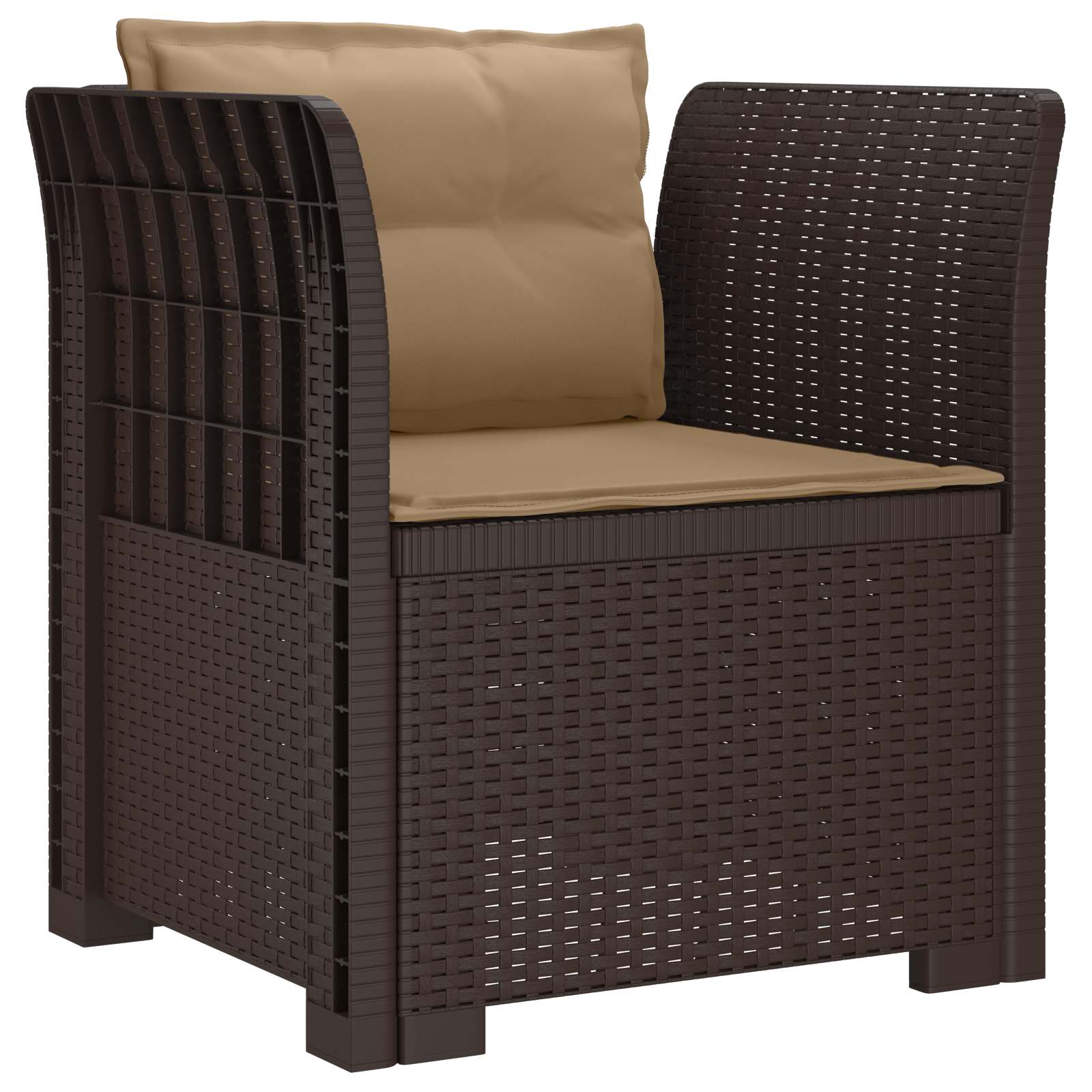 1-Sitzer Sessel mit Kissen Rattan-Look PP Braun