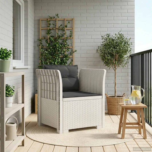 1-Sitzer Sessel mit Kissen Rattan-Look PP Weiß