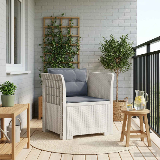 1-Sitzer Sessel mit Kissen Rattan-Look PP Weiß