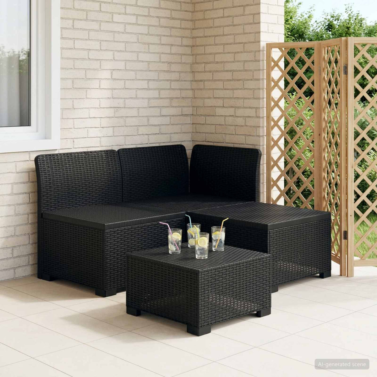 3-Sitzer Garten Sofa Rattan Look 3-Sitzer PP Anthrazit
