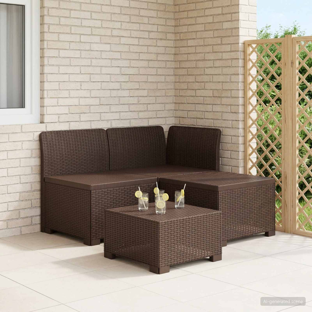 3-Sitzer Garten Sofa Rattan Look 3-Sitzer PP Braun