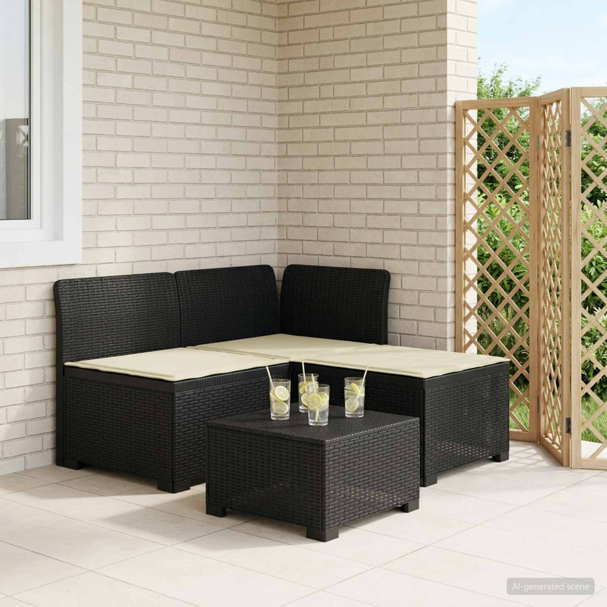 3-Sitzer Garten Sofa mit Kissen Rattan-Look 3-Sitzer PP