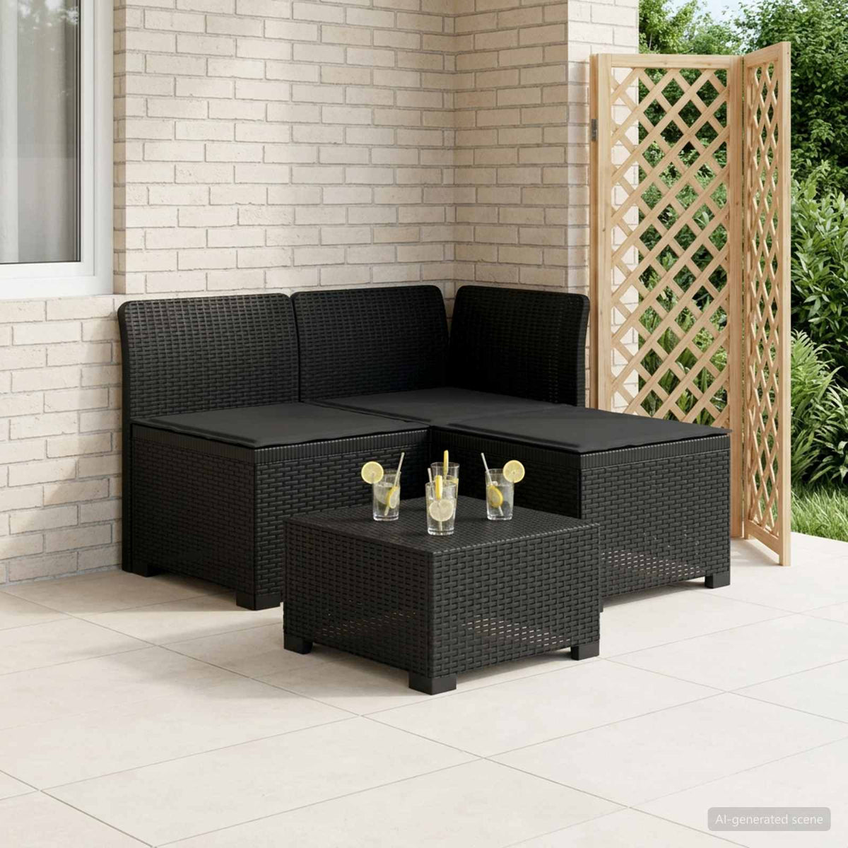 3-Sitzer Garten Sofa mit Kissen Rattan-Look 3-Sitzer PP