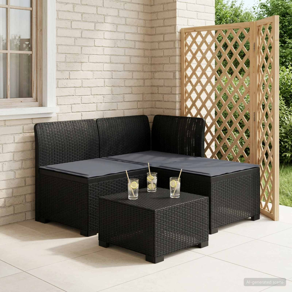 3-Sitzer Garten Sofa mit Kissen Rattan-Look 3-Sitzer PP