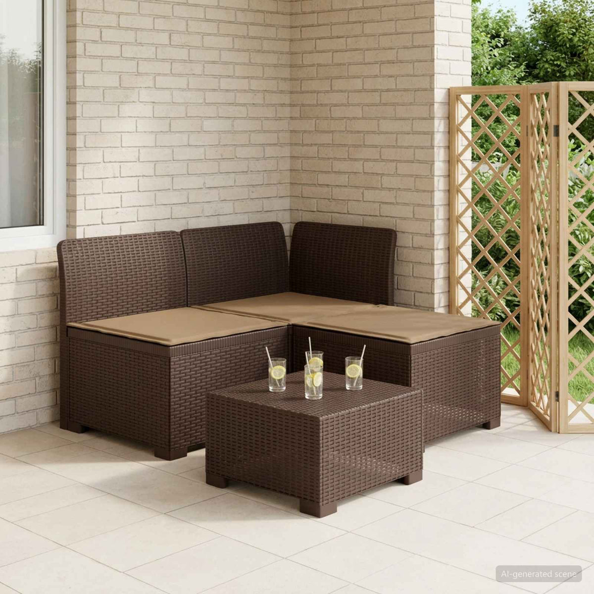 3-Sitzer Garten Sofa mit Kissen Rattan-Look 3-Sitzer PP Braun