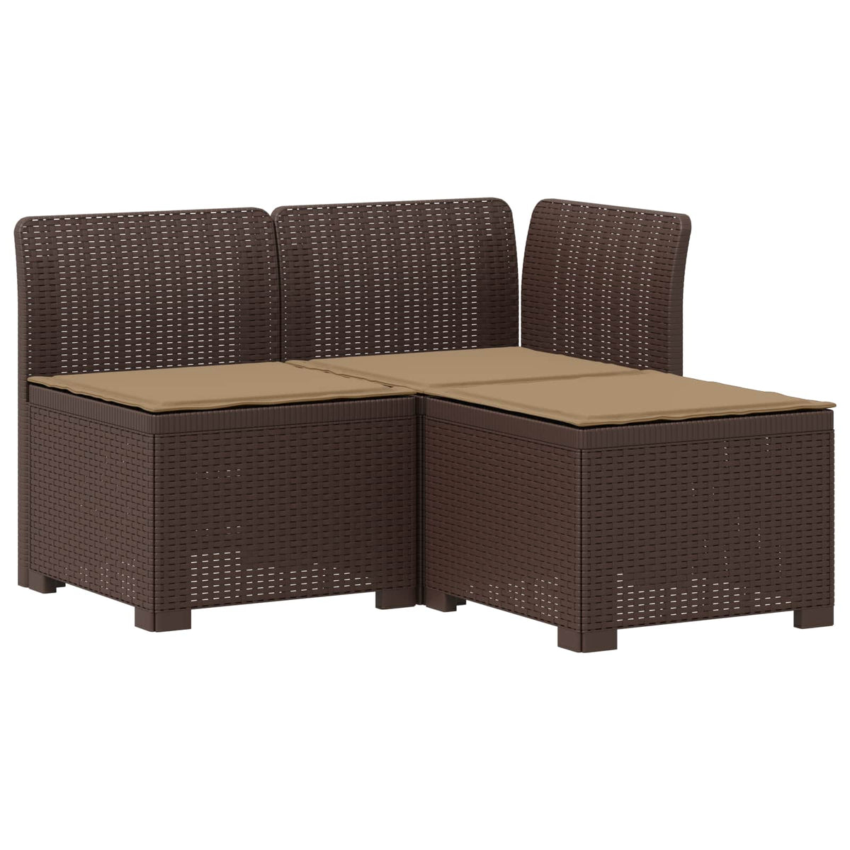 3-Sitzer Garten Sofa mit Kissen Rattan-Look 3-Sitzer PP Braun