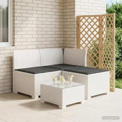 3-Sitzer Garten Sofa mit Kissen Rattan-Look 3-Sitzer PP Weiß