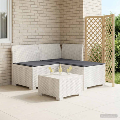 3-Sitzer Garten Sofa mit Kissen Rattan-Look 3-Sitzer PP Weiß