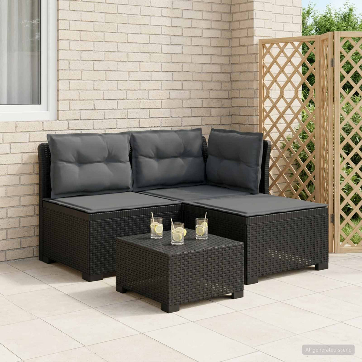 3-Sitzer Garten Sofa mit Kissen Rattan-Look 3-Sitzer PP