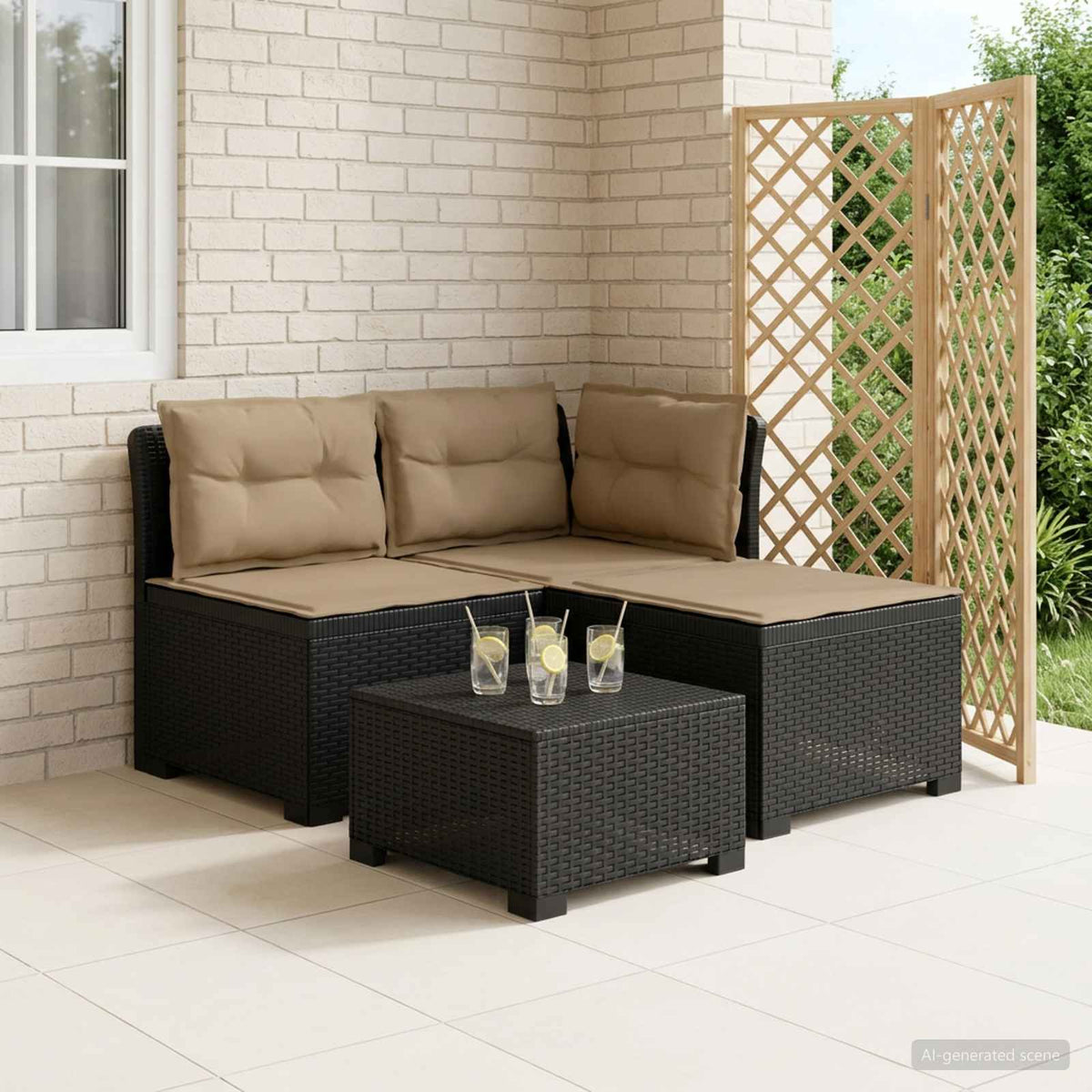 3-Sitzer Garten Sofa mit Kissen Rattan-Look 3-Sitzer PP