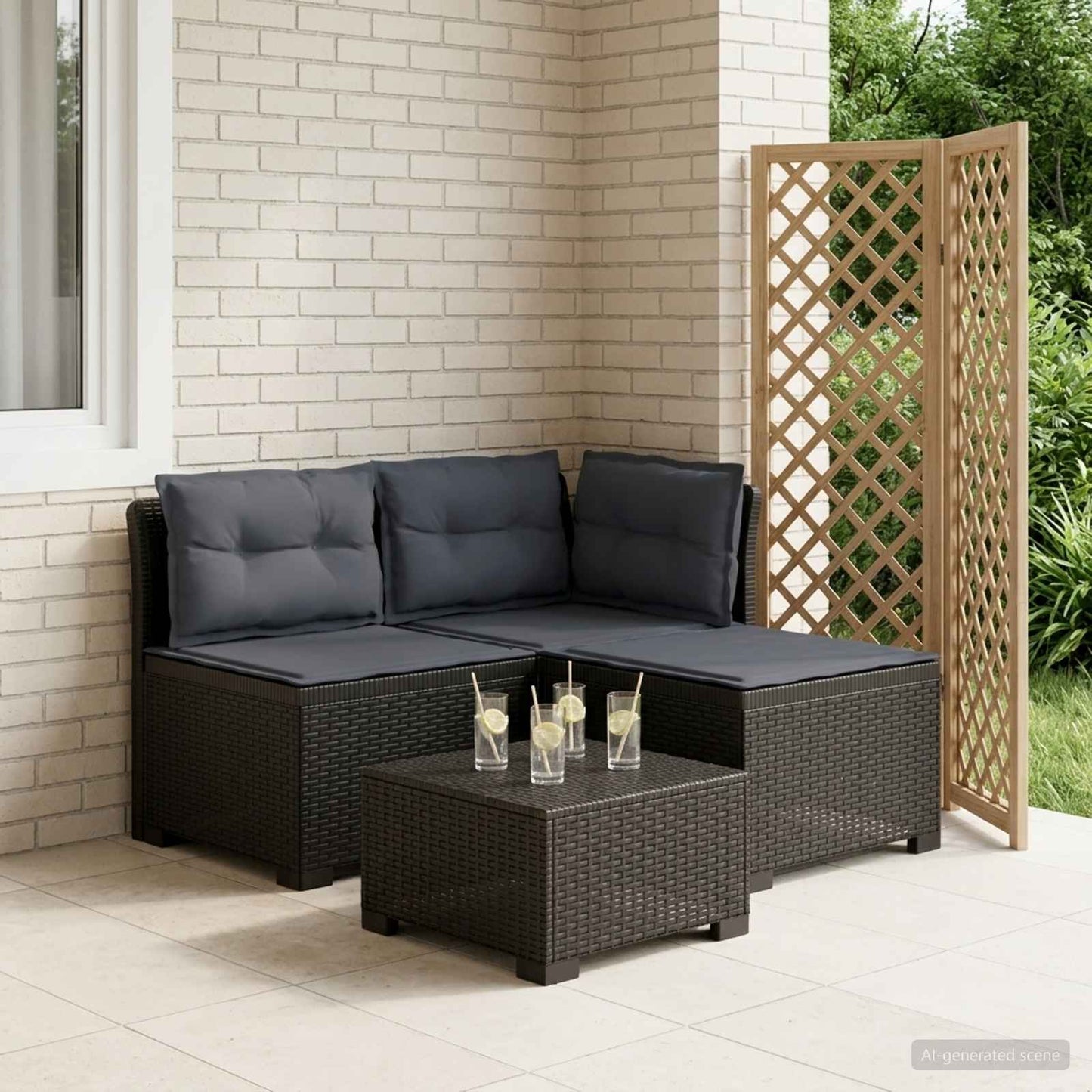 3-Sitzer Garten Sofa mit Kissen Rattan-Look PP Anthrazit