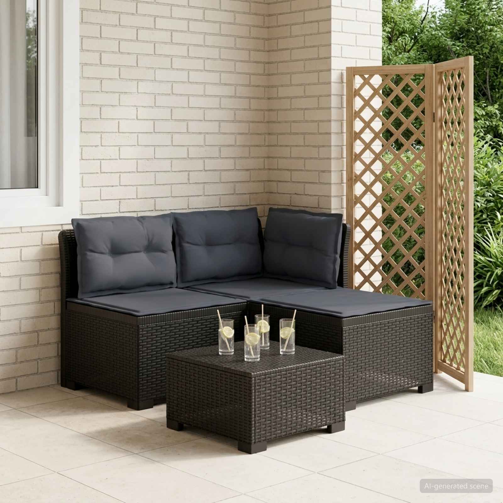 3-Sitzer Garten Sofa mit Kissen Rattan-Look PP Anthrazit