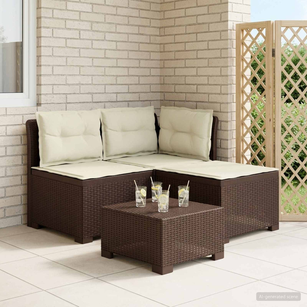 3-Sitzer Garten Sofa mit Kissen Rattan-Look 3-Sitzer PP Braun