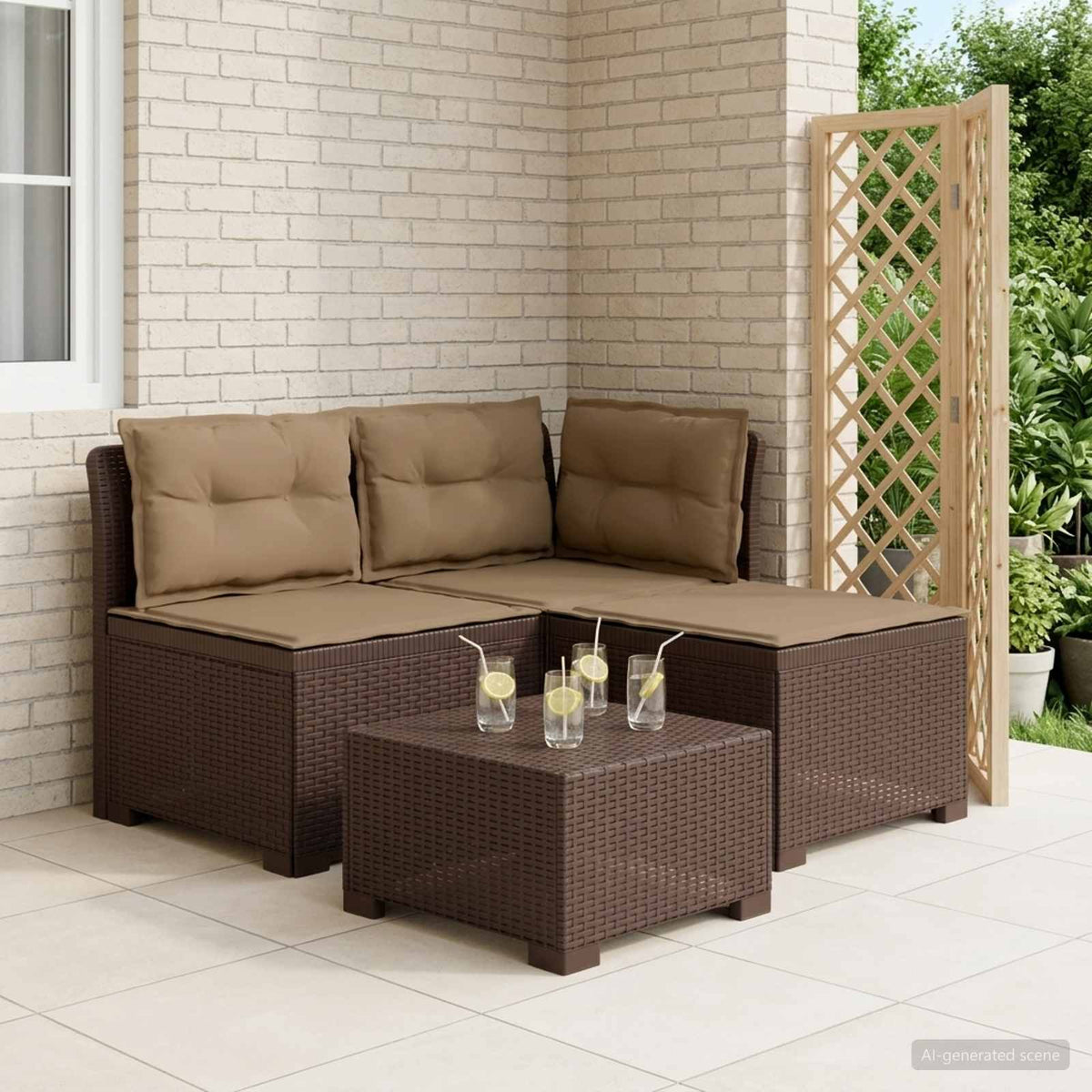 3-Sitzer Garten Sofa mit Kissen Rattan-Look 3-Sitzer PP Braun