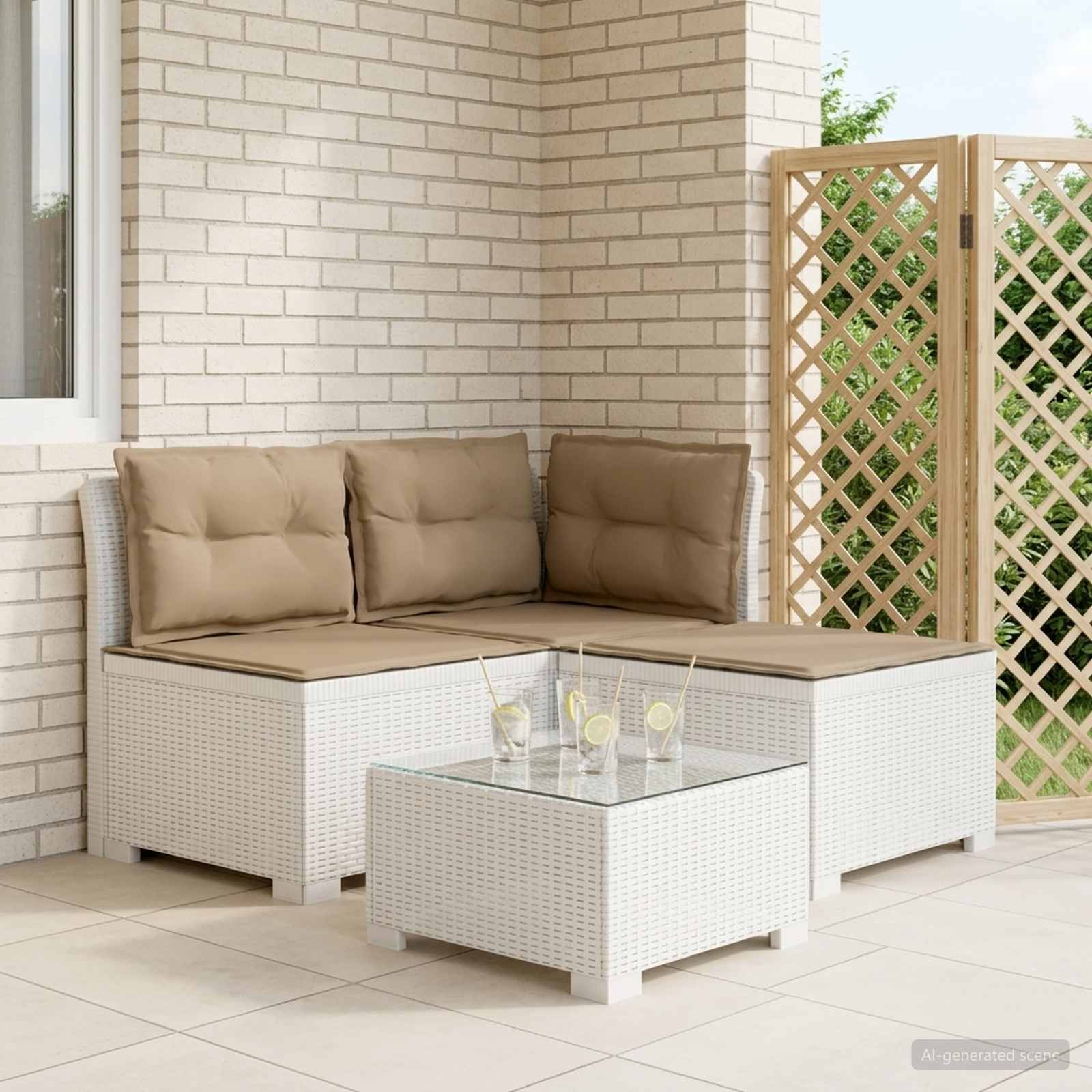 3-Sitzer Garten Sofa mit Kissen Rattan-Look PP Weiß
