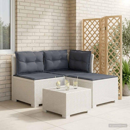 3-Sitzer Garten Sofa mit Kissen Rattan-Look 3-Sitzer PP Weiß