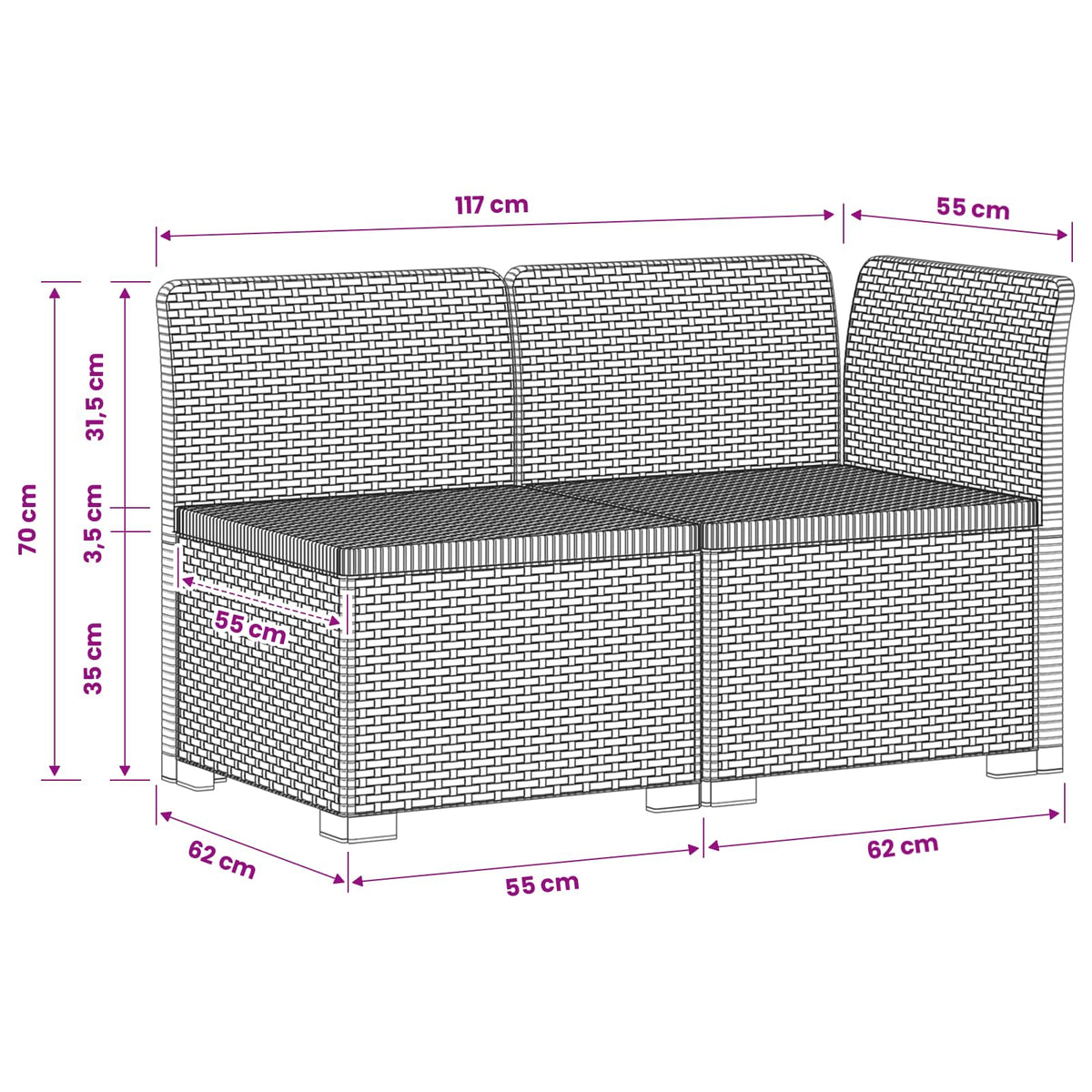 2-Sitzer Garten-Sofa Rattan-Look 2-Sitzer PP Anthrazit