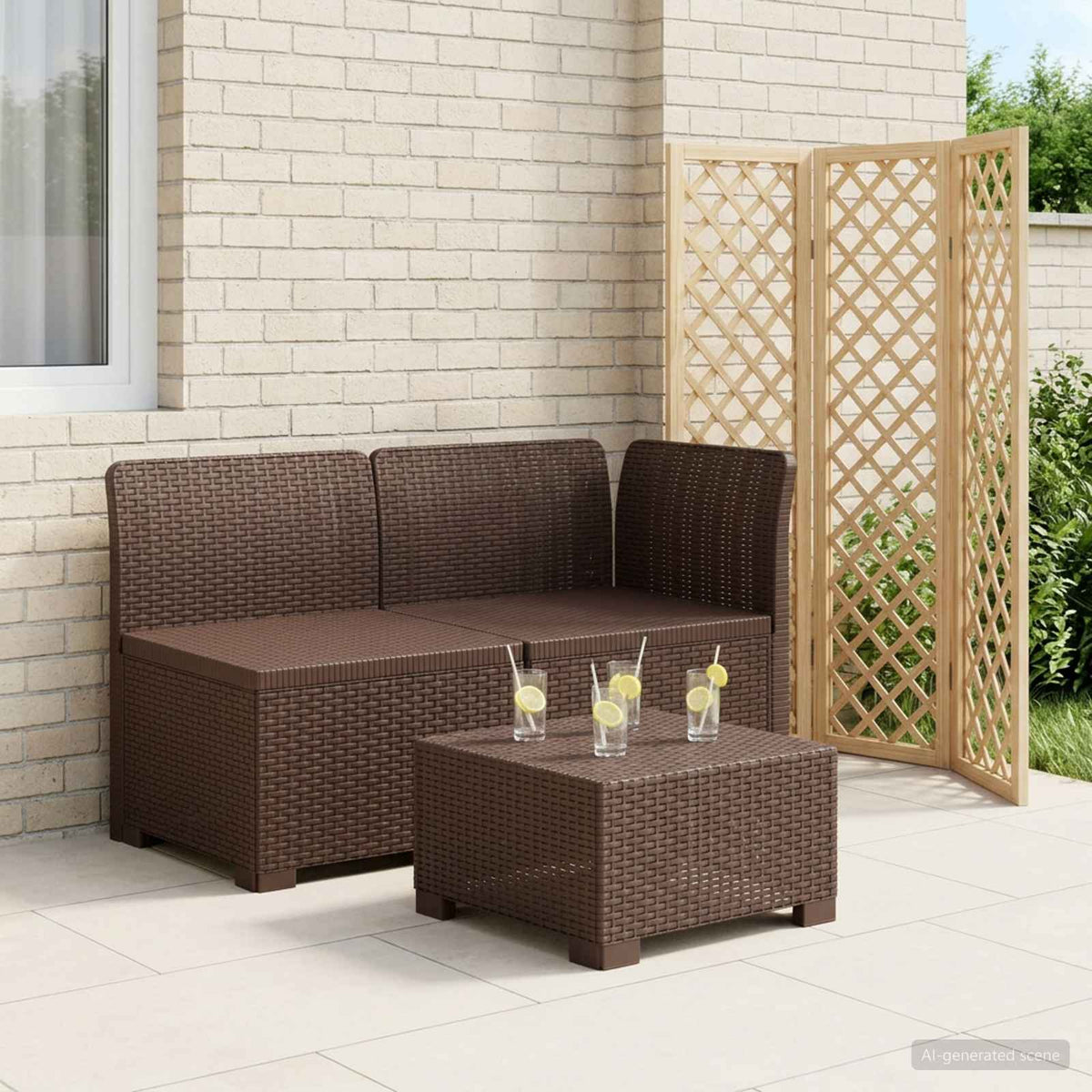 2-Sitzer Garten-Sofa Rattan-Look 2-Sitzer PP Braun
