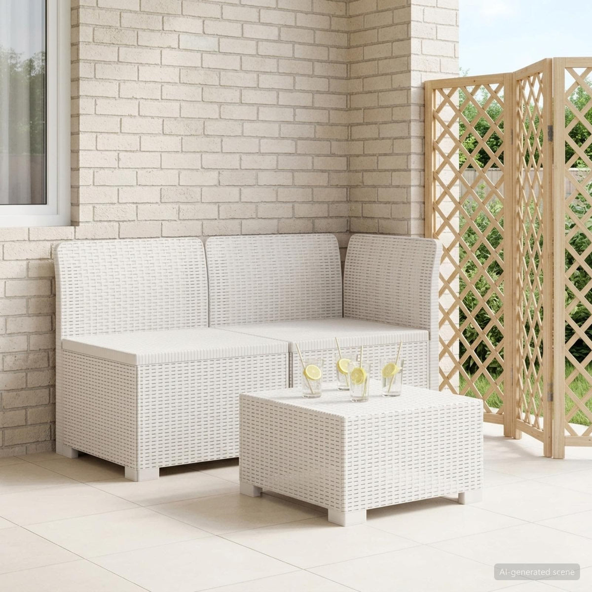2-Sitzer Garten-Sofa Rattan-Look 2-Sitzer PP Weiß