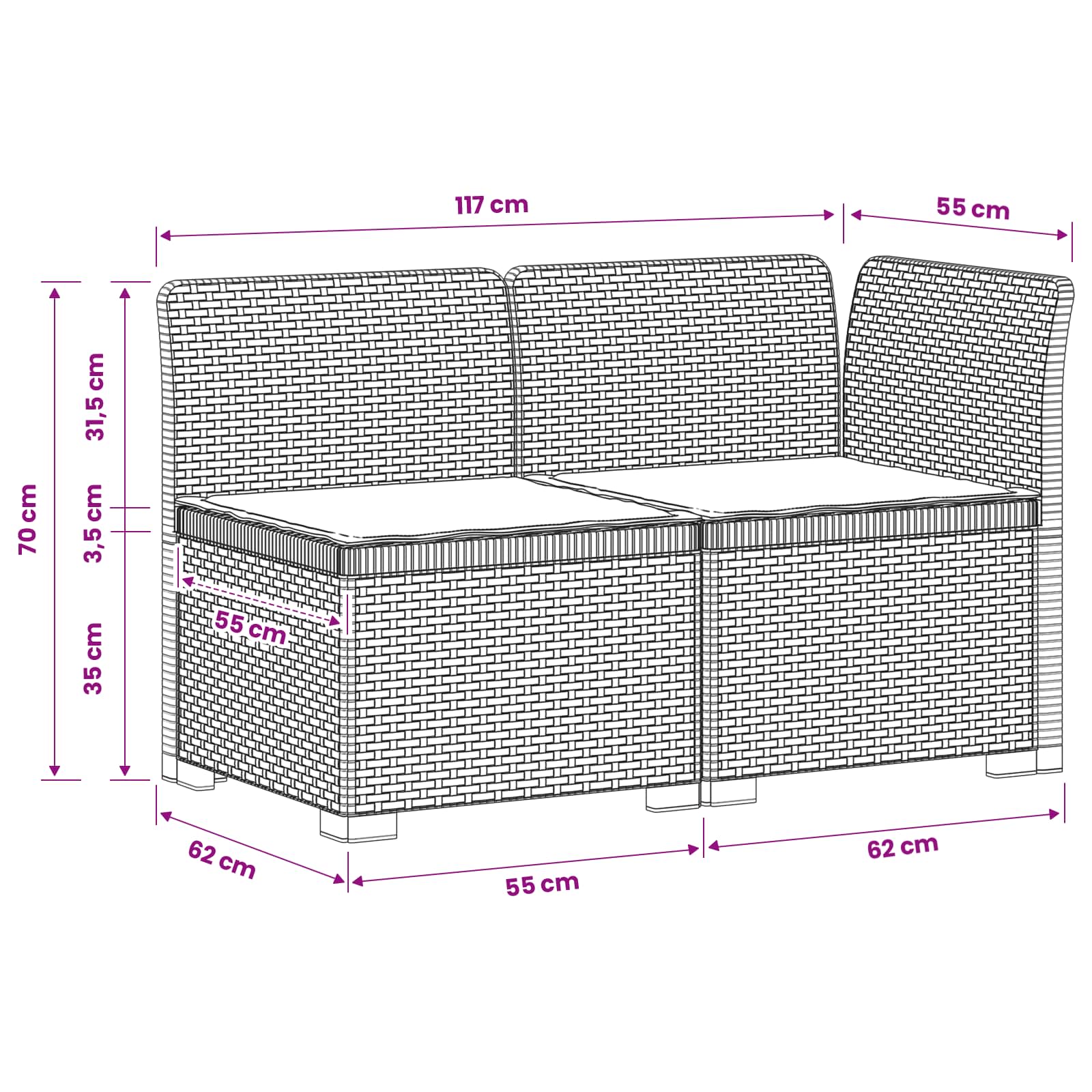 2-Sitzer Garten-Sofa mit Kissen Rattan-Look PP Anthrazit