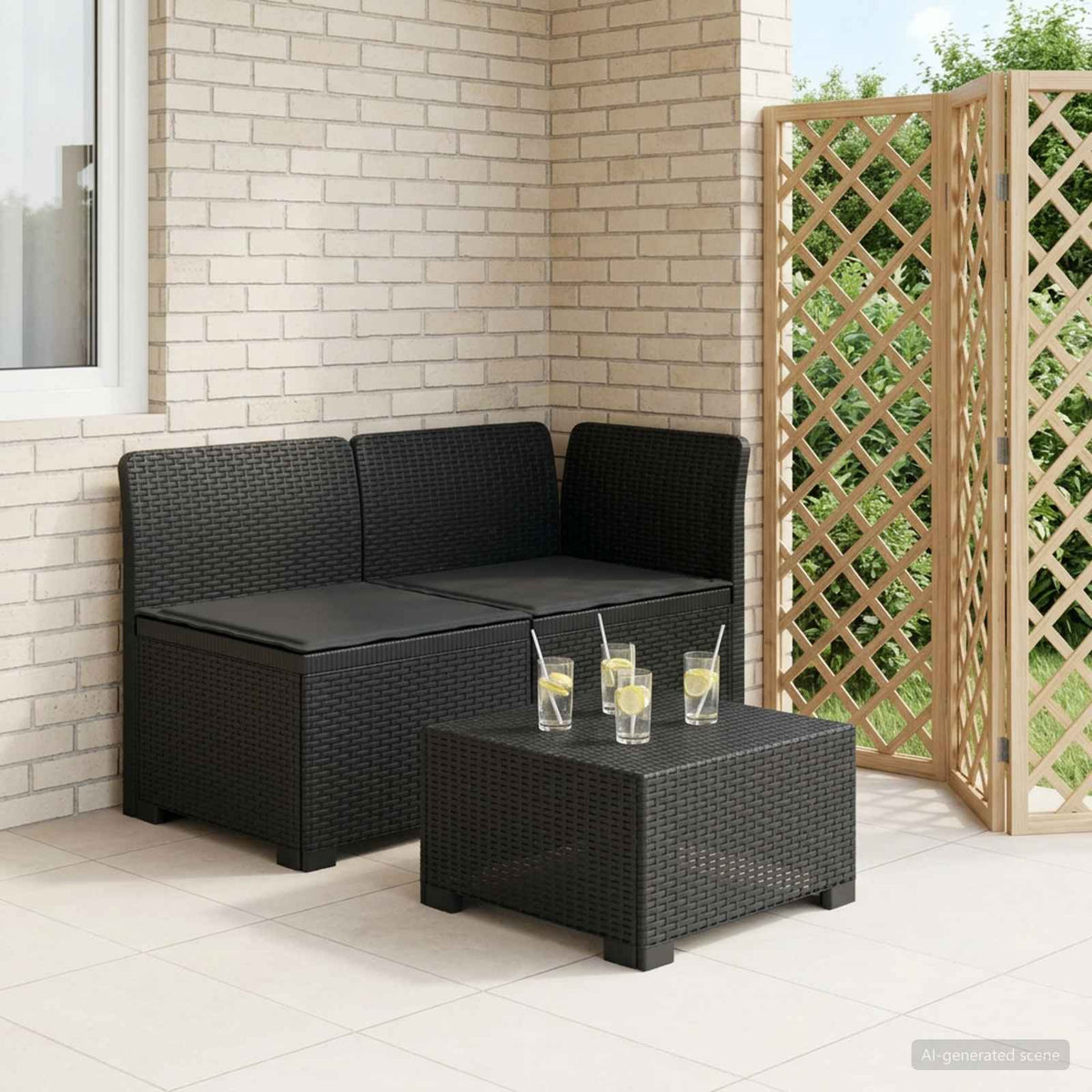 2-Sitzer Garten-Sofa mit Kissen Rattan-Look 2-Sitzer PP
